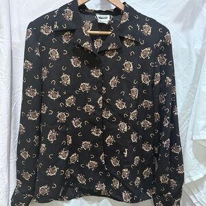 Horse print VINTAGE Leslie Fay blouse, with shoulder pads, Sz 10